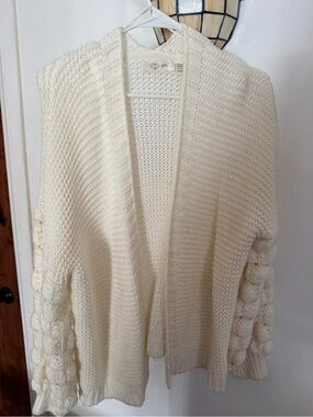 RD Style Ivory Chunky Open-Front Cardigan with Bubble Sleeves